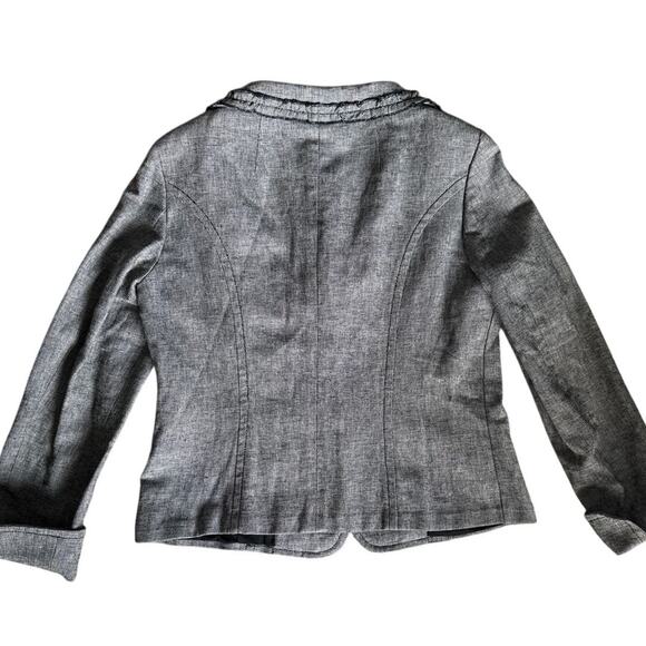 Weekend MaxMara Textured Tweed Ruffled Hem Linen Blend Blazer Size 12 - Picture 9 of 11
